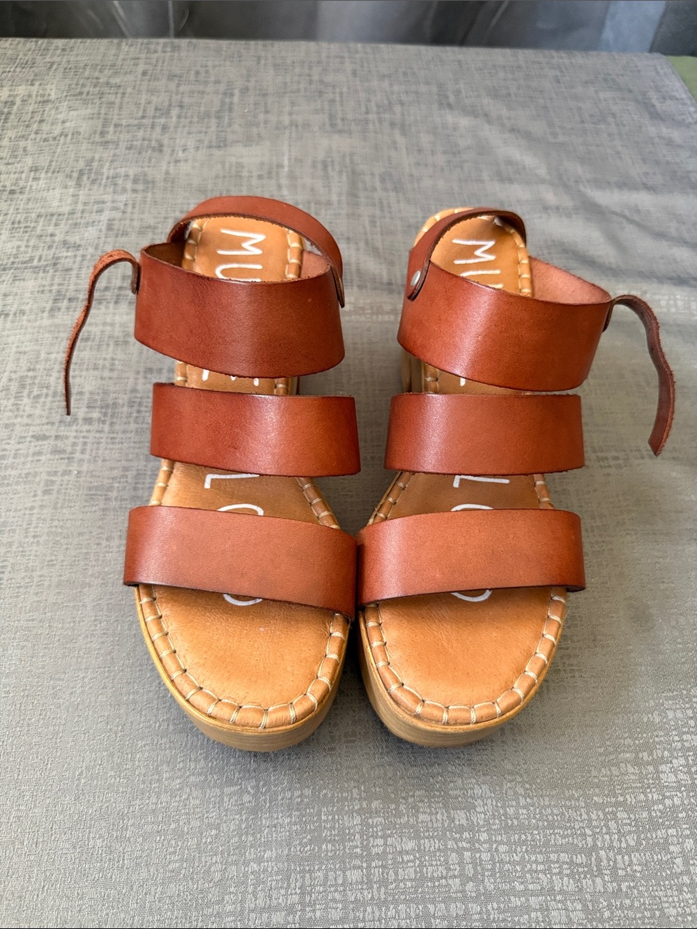 Musse & Cloud Tan Triple-Strap Platform Sandals
